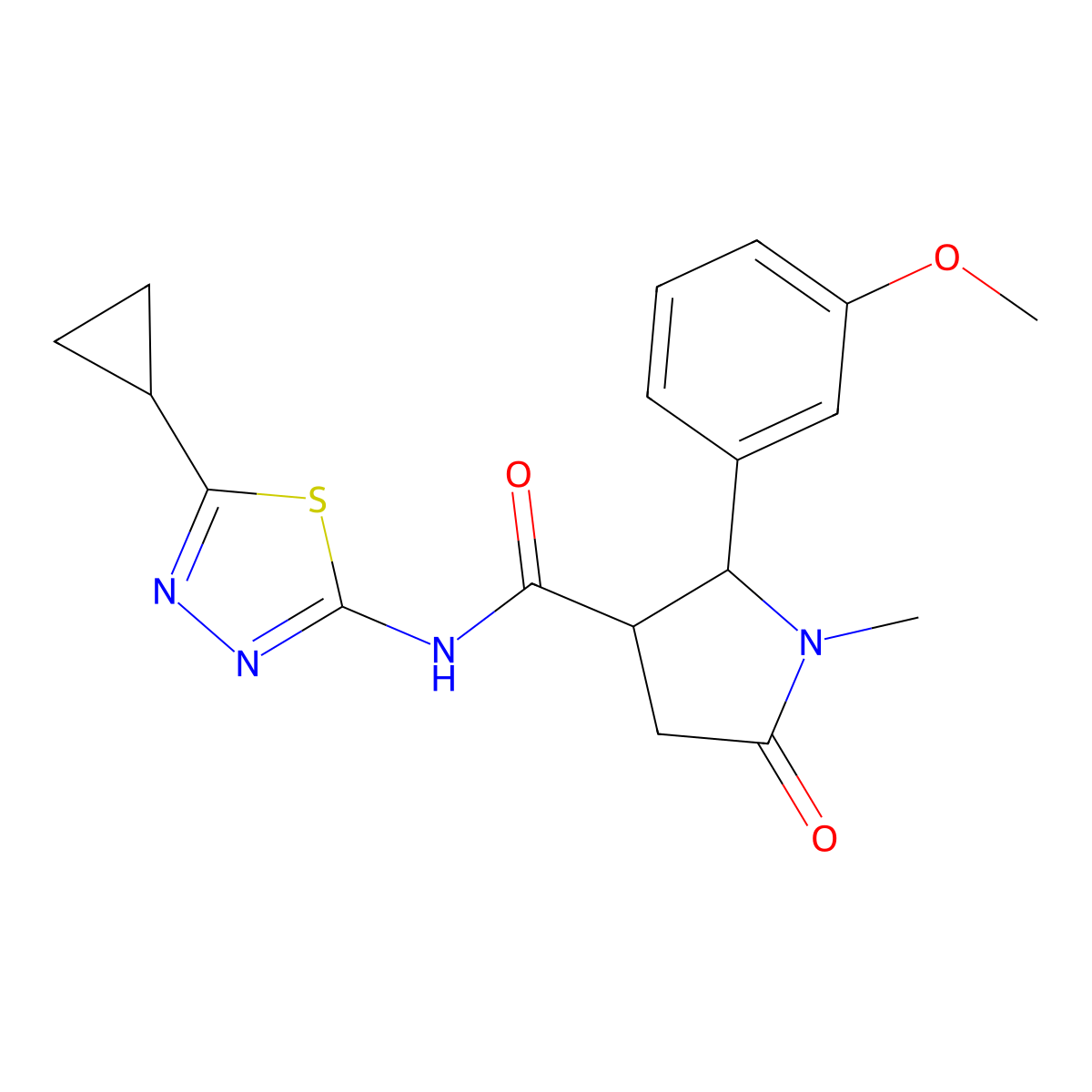 N-(5-cyclopropyl-1,3,4-thiadiazol-2-yl)-2-(3-methoxyphenyl)-1-methyl-5-oxopyrrolidine-3-carboxamide molecular structure, CAS 1374536-24-9