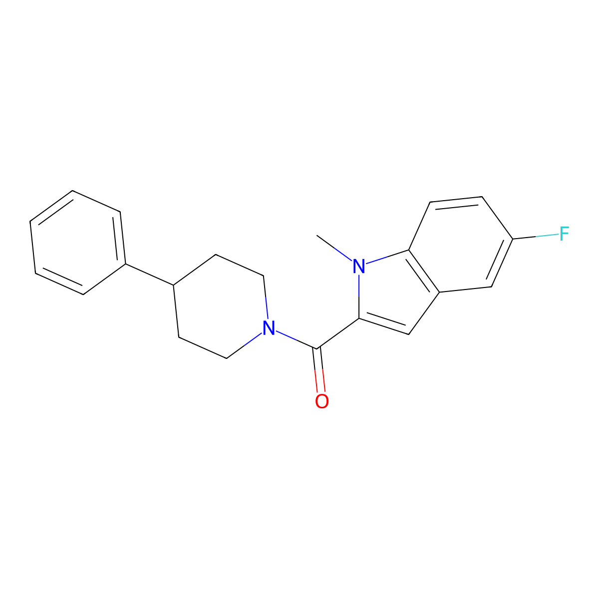 (5-fluoro-1-methyl-1H-indol-2-yl)(4-phenylpiperidin-1-yl)methanone molecular structure, CAS 1374536-30-7