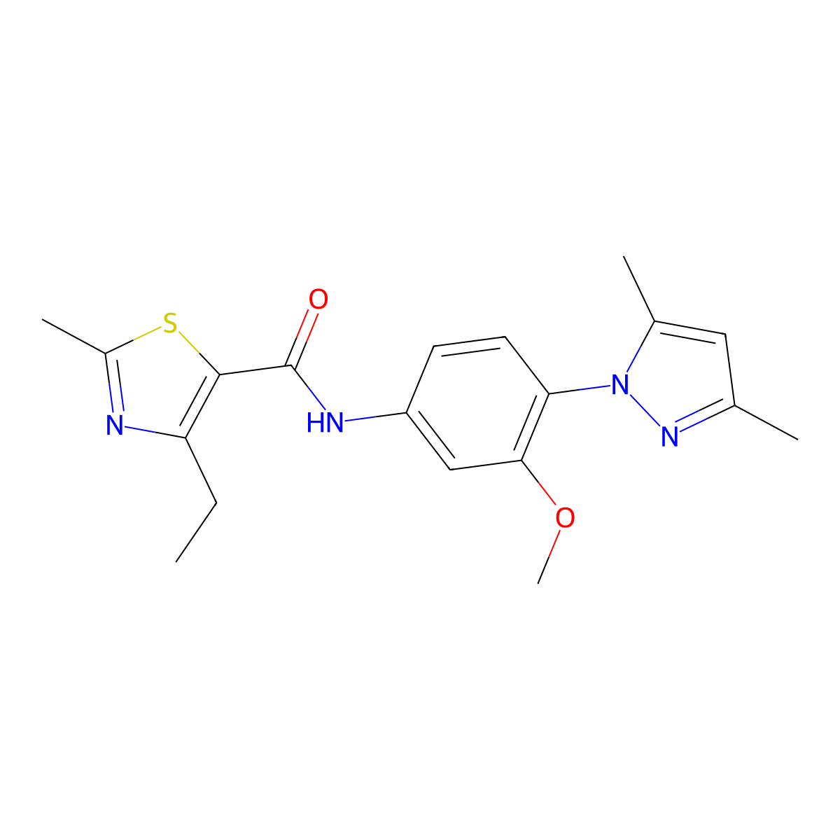 N-[4-(3,5-dimethyl-1H-pyrazol-1-yl)-3-methoxyphenyl]-4-ethyl-2-methyl-1,3-thiazole-5-carboxamide molecular structure, CAS 1374536-48-7