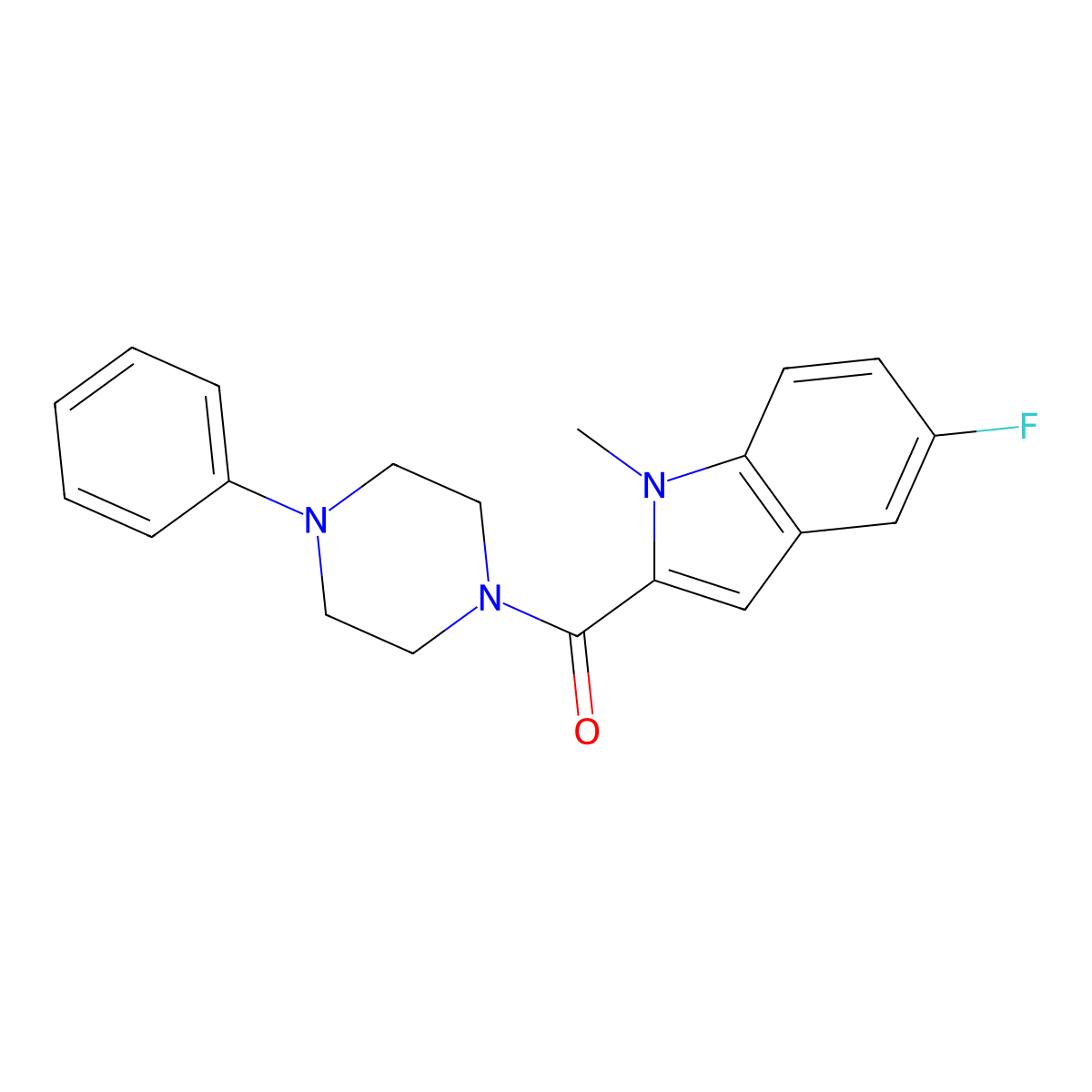 (5-fluoro-1-methyl-1H-indol-2-yl)(4-phenylpiperazin-1-yl)methanone molecular structure, CAS 1374536-69-2