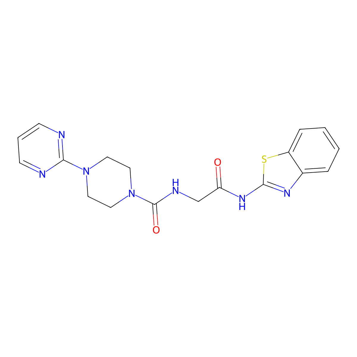 N-[2-(1,3-benzothiazol-2-ylamino)-2-oxoethyl]-4-(pyrimidin-2-yl)piperazine-1-carboxamide molecular structure, CAS 1374536-70-5