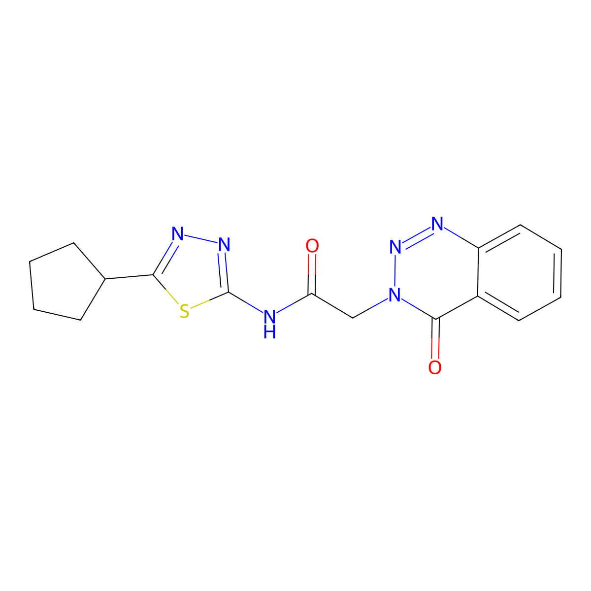 N-(5-cyclopentyl-1,3,4-thiadiazol-2-yl)-2-(4-oxo-1,2,3-benzotriazin-3(4H)-yl)acetamide molecular structure, CAS 1374536-79-4