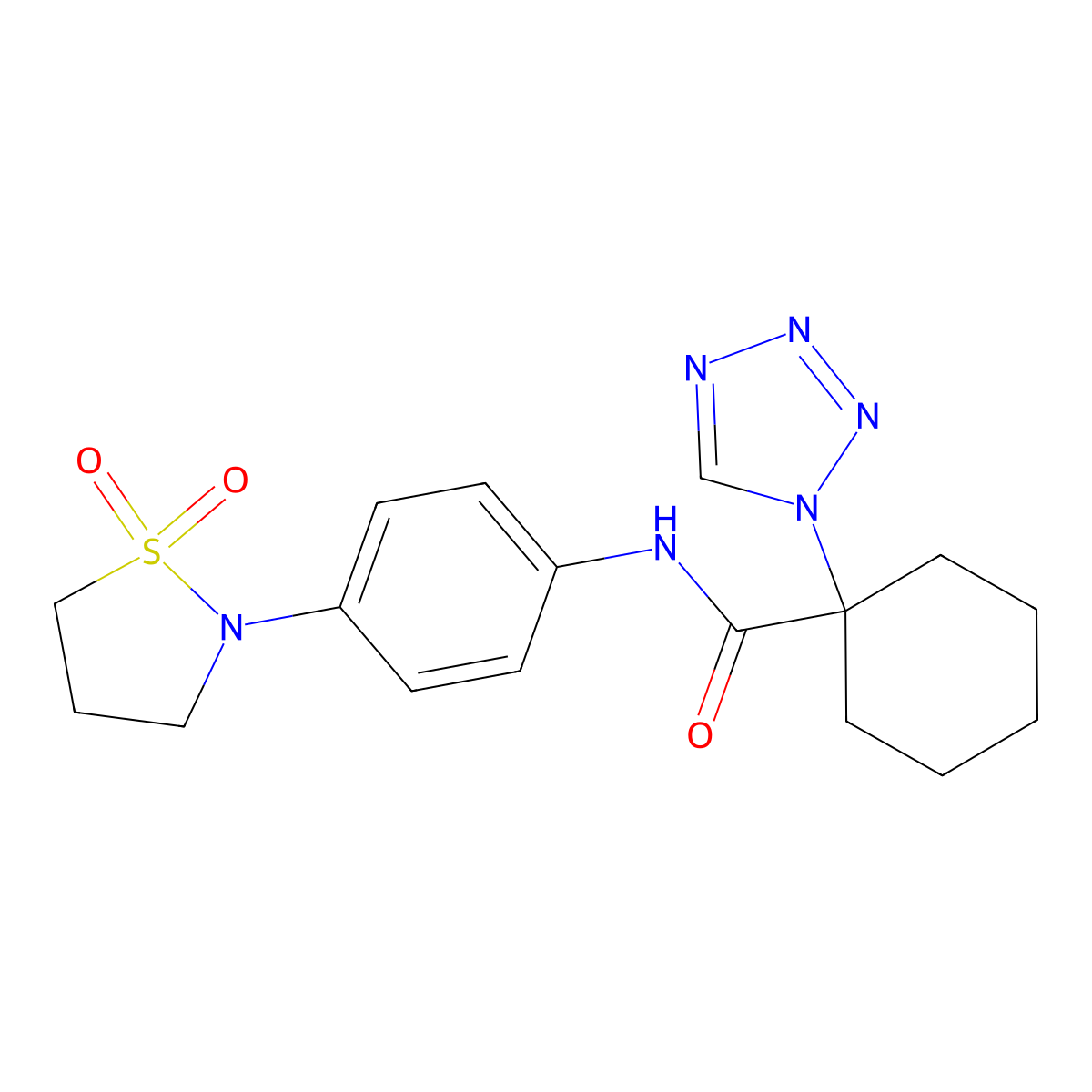 N-[4-(1,1-dioxido-1,2-thiazolidin-2-yl)phenyl]-1-(1H-tetrazol-1-yl)cyclohexanecarboxamide molecular structure, CAS 1374536-94-3