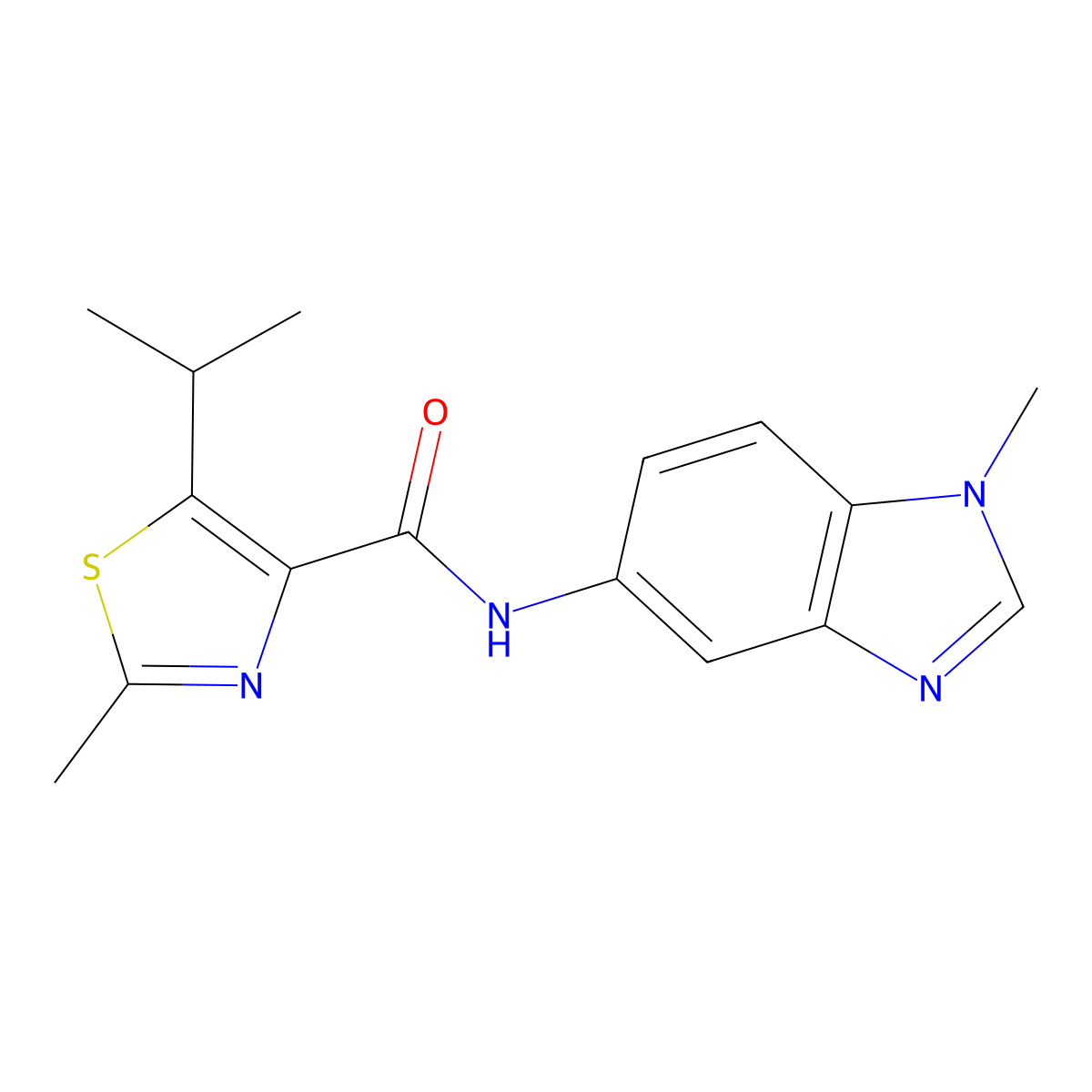 2-methyl-N-(1-methyl-1H-benzimidazol-5-yl)-5-(propan-2-yl)-1,3-thiazole-4-carboxamide molecular structure, CAS 1374537-04-8