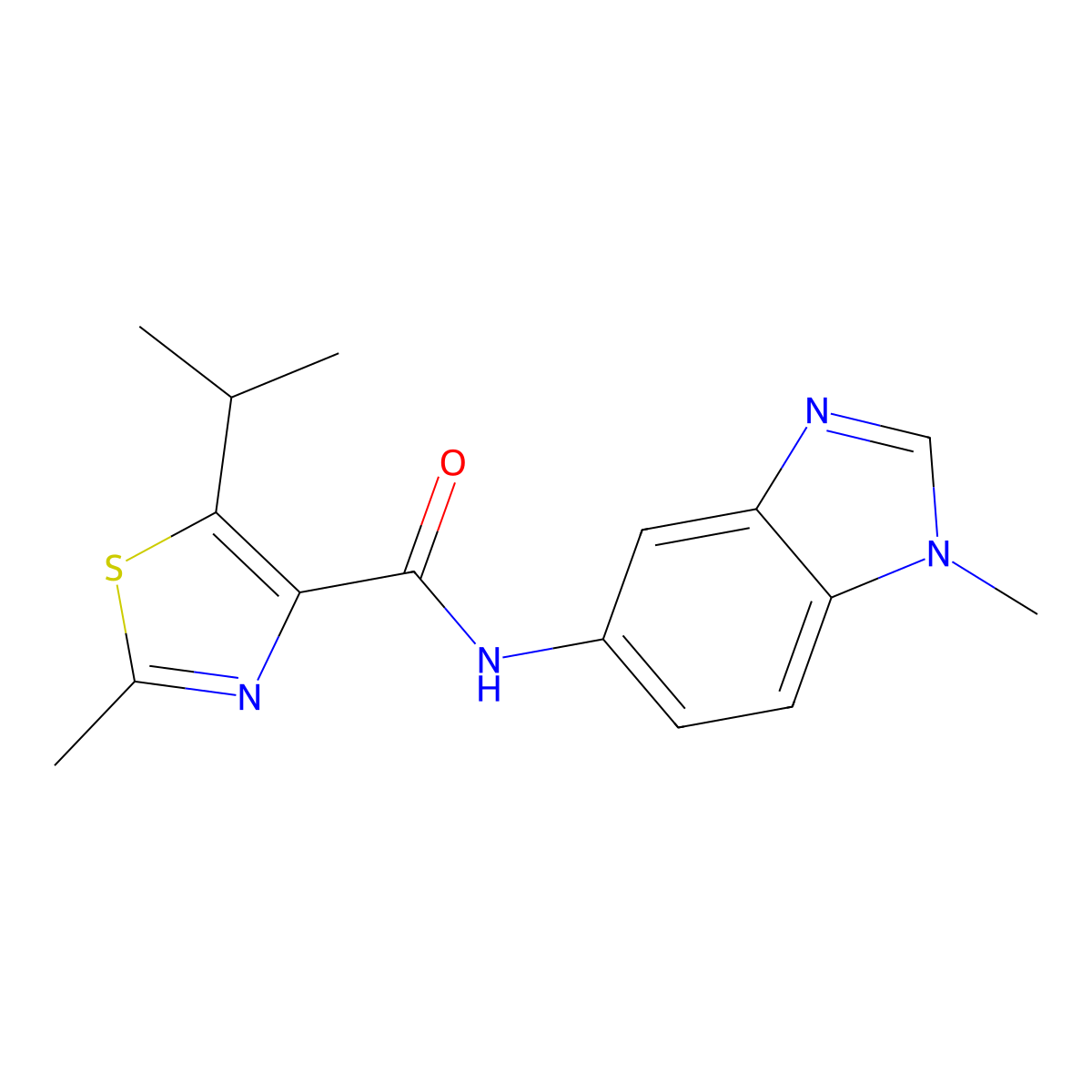 2-methyl-N-(1-methyl-1H-benzimidazol-5-yl)-5-(propan-2-yl)-1,3-thiazole-4-carboxamide molecular structure, CAS 1374537-04-8