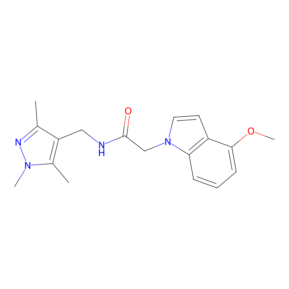 2-(4-methoxy-1H-indol-1-yl)-N-[(1,3,5-trimethyl-1H-pyrazol-4-yl)methyl]acetamide molecular structure, CAS 1374537-08-2