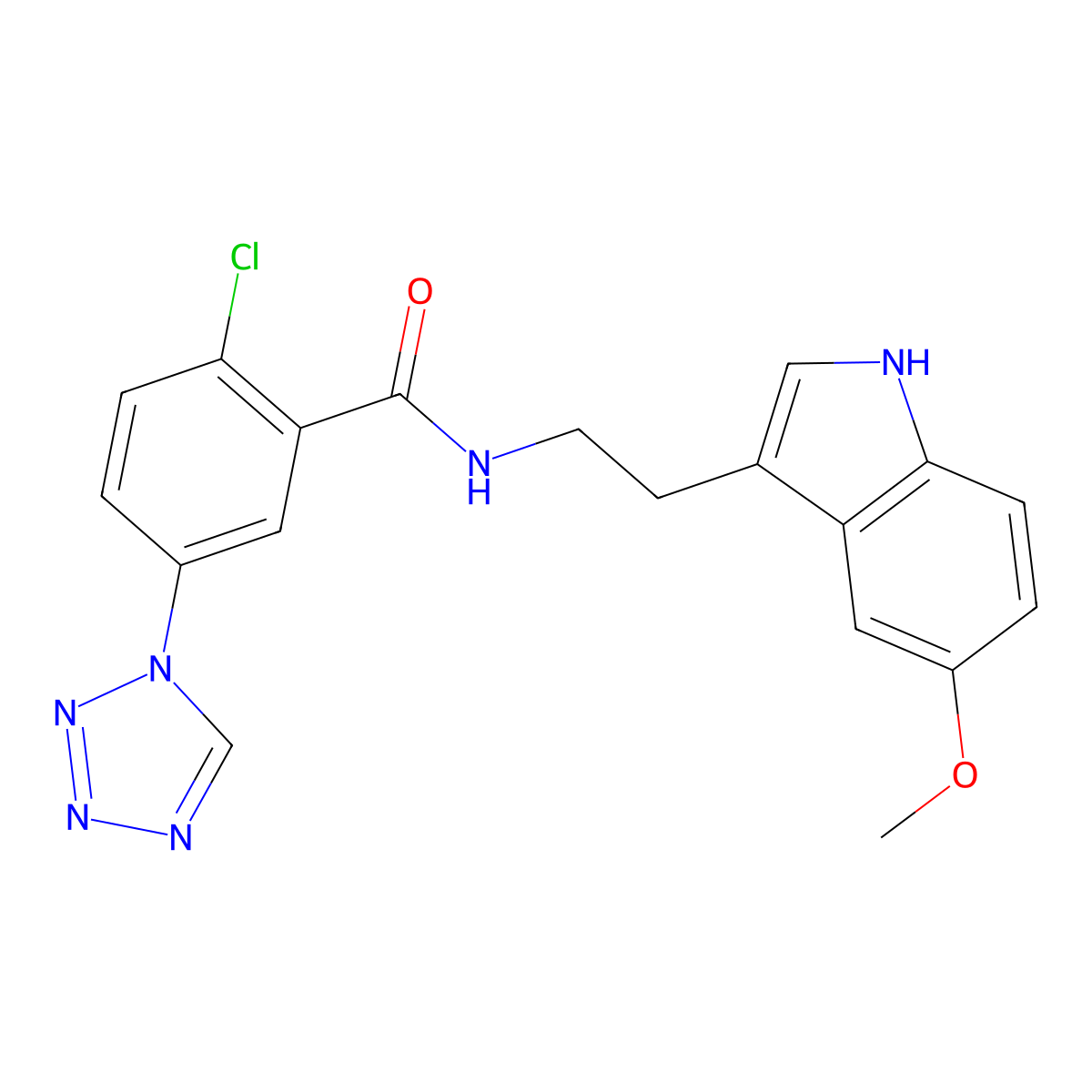 2-chloro-N-[2-(5-methoxy-1H-indol-3-yl)ethyl]-5-(1H-1,2,3,4-tetraazol-1-yl)benzamide molecular structure, CAS 1374537-39-9