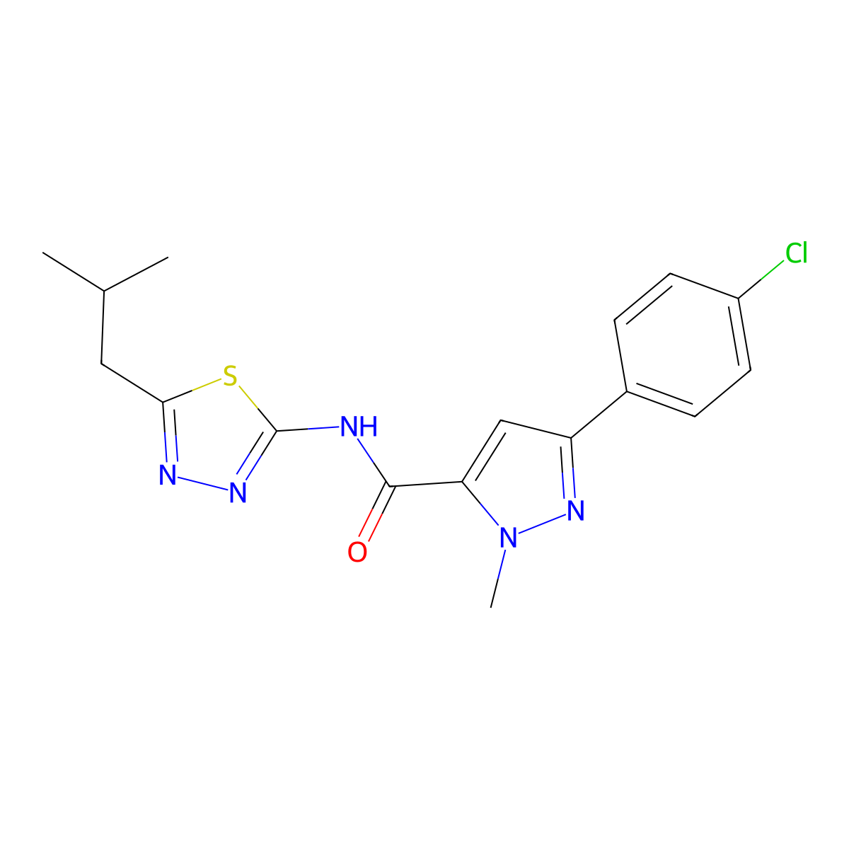 3-(4-chlorophenyl)-N-(5-isobutyl-1,3,4-thiadiazol-2-yl)-1-methyl-1H-pyrazole-5-carboxamide molecular structure, CAS 1374537-78-6
