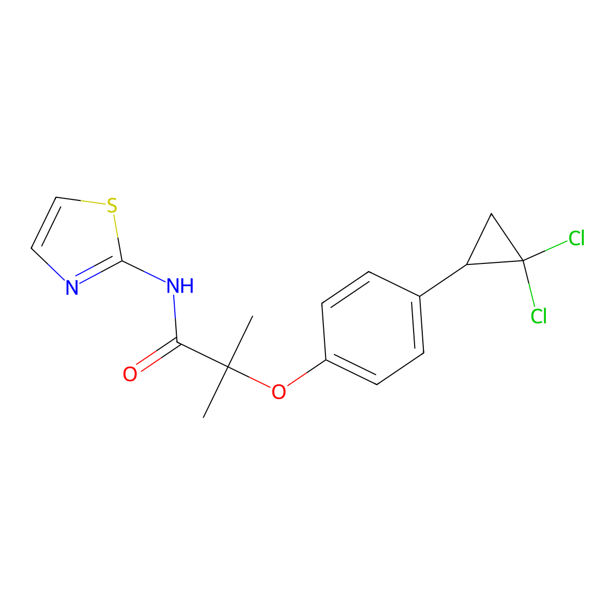 2-[4-(2,2-dichlorocyclopropyl)phenoxy]-2-methyl-N-(1,3-thiazol-2-yl)propanamide molecular structure, CAS 1374537-92-4
