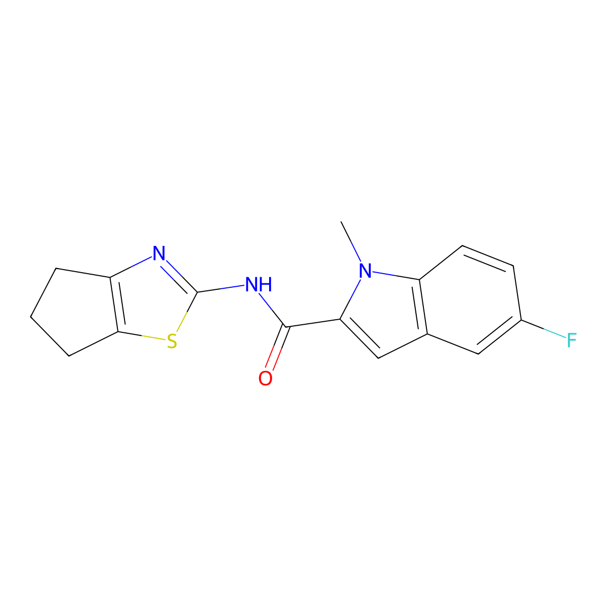 N-(5,6-dihydro-4H-cyclopenta[d][1,3]thiazol-2-yl)-5-fluoro-1-methyl-1H-indole-2-carboxamide molecular structure, CAS 1374538-00-7
