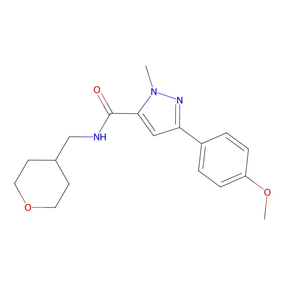 3-(4-methoxyphenyl)-1-methyl-N-(tetrahydro-2H-pyran-4-ylmethyl)-1H-pyrazole-5-carboxamide molecular structure, CAS 1374538-11-0