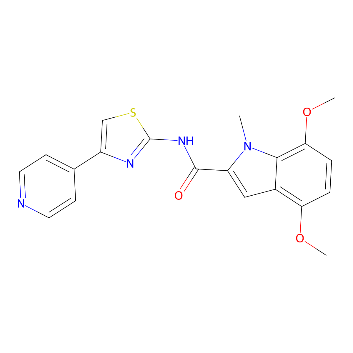 4,7-dimethoxy-1-methyl-N-(4-(pyridin-4-yl)thiazol-2-yl)-1H-indole-2-carboxamide molecular structure, CAS 1374538-18-7