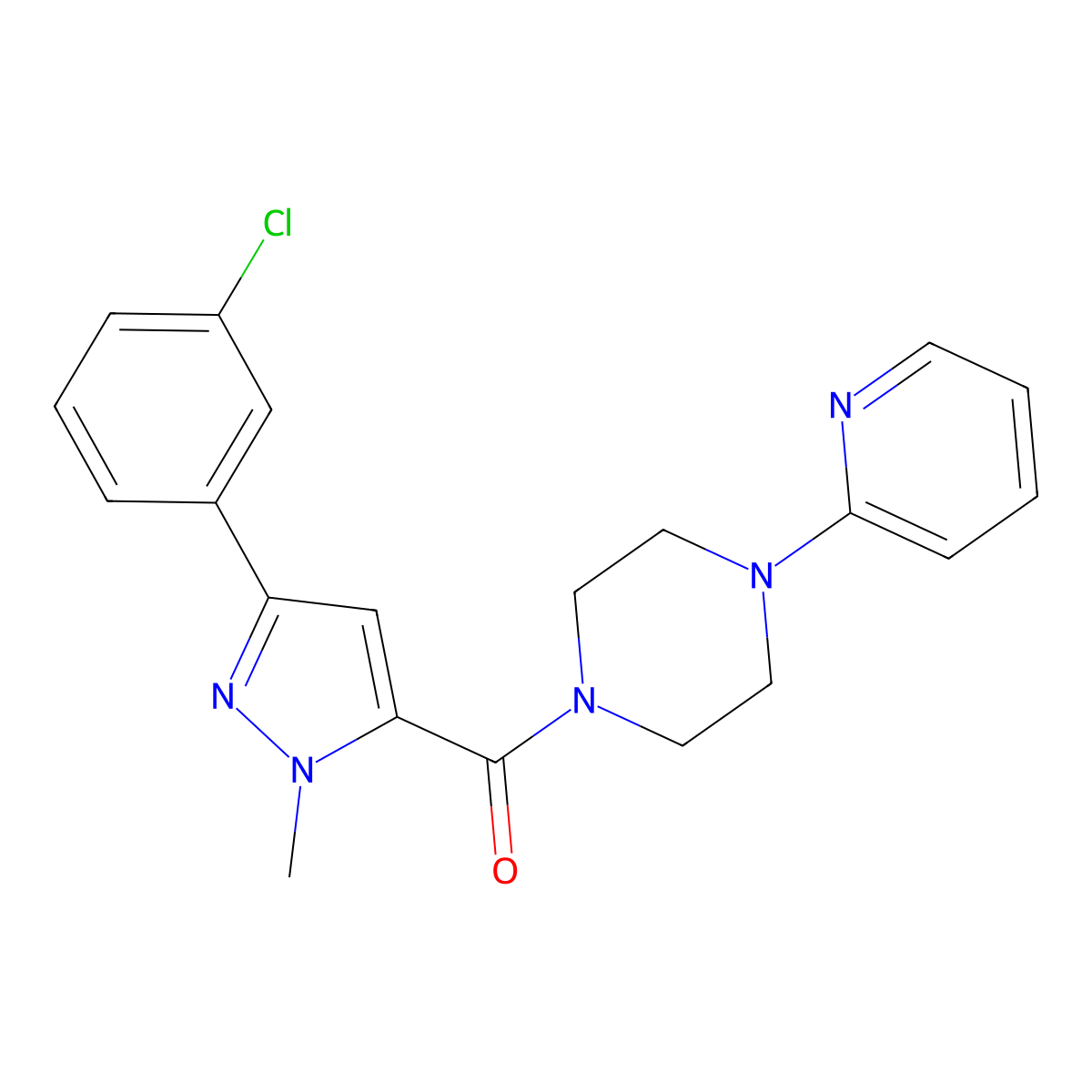 [3-(3-chlorophenyl)-1-methyl-1H-pyrazol-5-yl][4-(pyridin-2-yl)piperazin-1-yl]methanone molecular structure, CAS 1374538-19-8