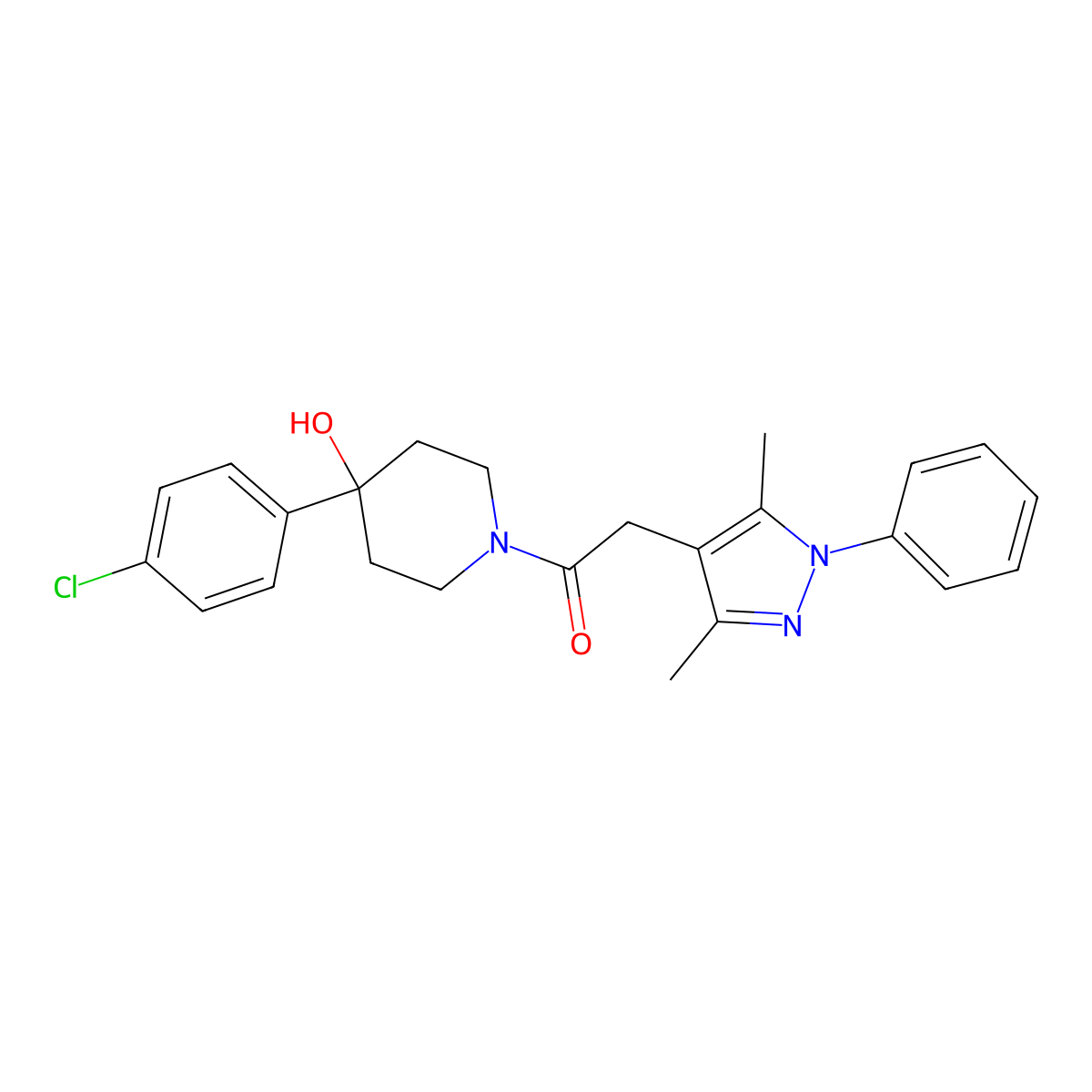 1-[4-(4-chlorophenyl)-4-hydroxypiperidin-1-yl]-2-(3,5-dimethyl-1-phenyl-1H-pyrazol-4-yl)ethanone molecular structure, CAS 1374538-20-1