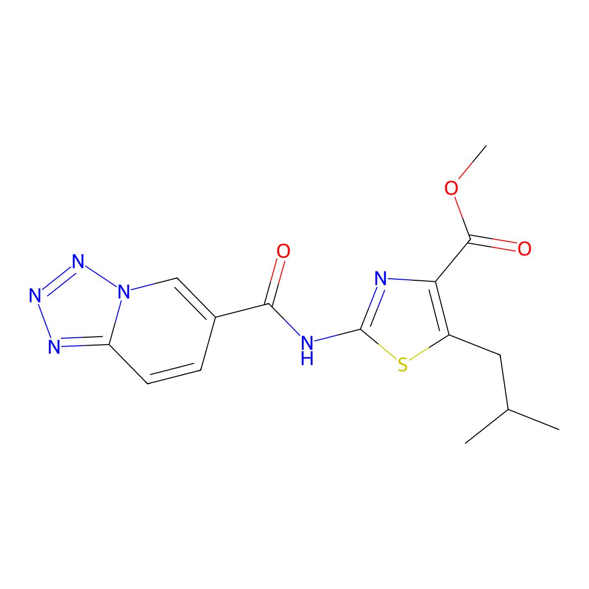 Methyl 5-(2-methylpropyl)-2-[(tetrazolo[1,5-a]pyridin-6-ylcarbonyl)amino]-1,3-thiazole-4-carboxylate molecular structure, CAS 1374538-21-2