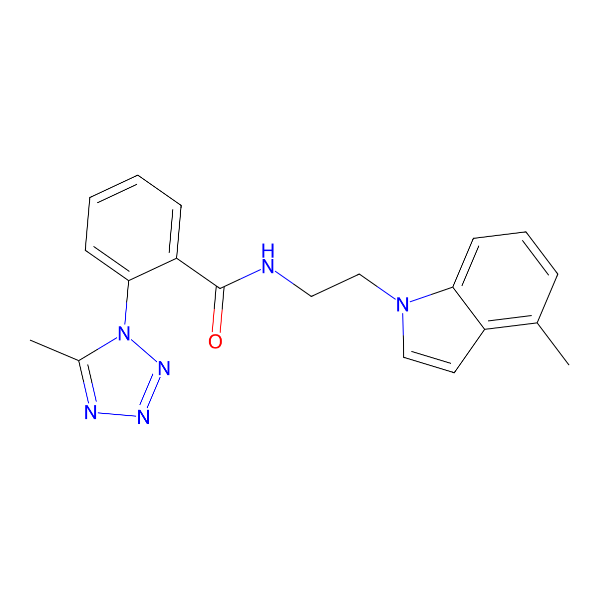 N-[2-(4-methyl-1H-indol-1-yl)ethyl]-2-(5-methyl-1H-tetrazol-1-yl)benzamide molecular structure, CAS 1374538-26-7