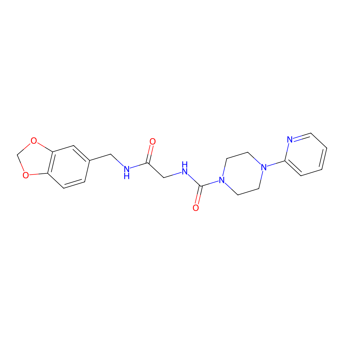 N-{2-[(1,3-benzodioxol-5-ylmethyl)amino]-2-oxoethyl}-4-(pyridin-2-yl)piperazine-1-carboxamide molecular structure, CAS 1374538-33-6