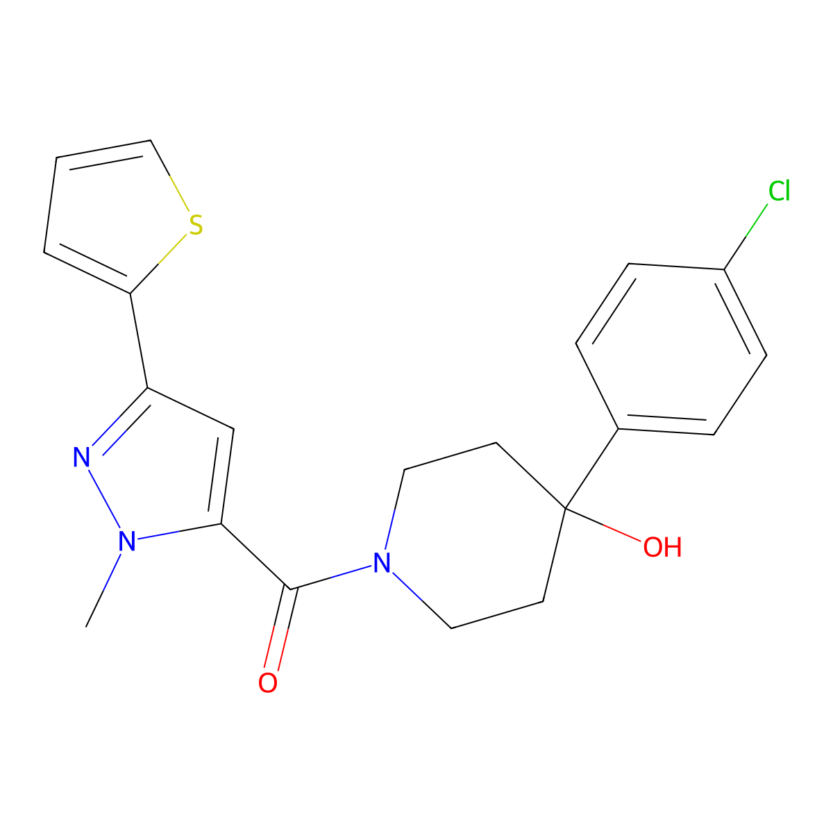 [4-(4-chlorophenyl)-4-hydroxypiperidino][1-methyl-3-(2-thienyl)-1H-pyrazol-5-yl]methanone molecular structure, CAS 1374538-47-2