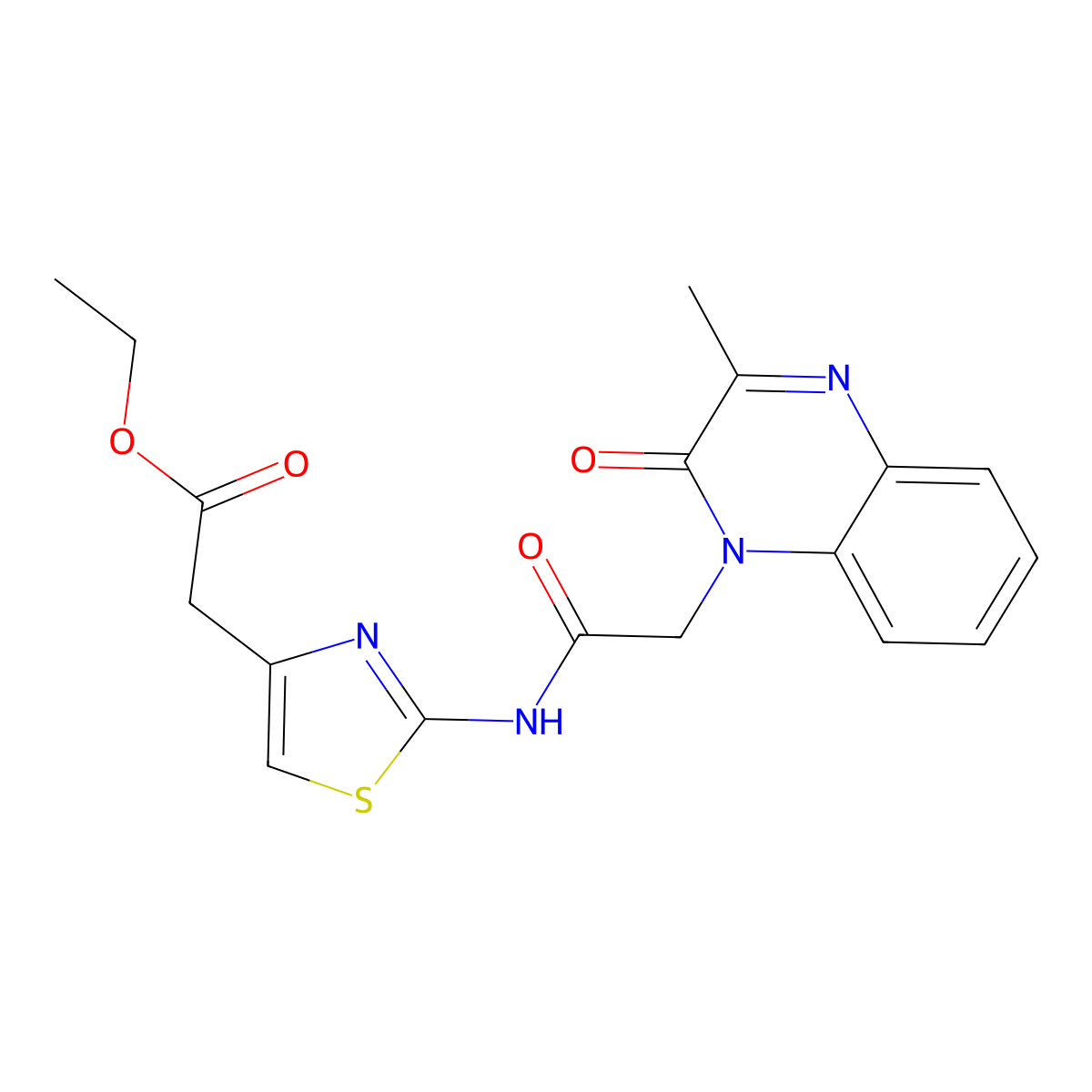 ethyl (2-{[(3-methyl-2-oxoquinoxalin-1(2H)-yl)acetyl]amino}-1,3-thiazol-4-yl)acetate molecular structure, CAS 1374538-56-3
