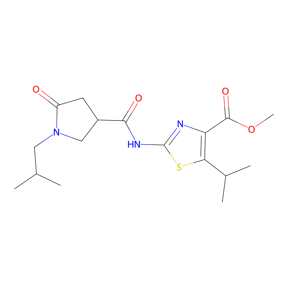 Methyl 2-({[1-(2-methylpropyl)-5-oxopyrrolidin-3-yl]carbonyl}amino)-5-(propan-2-yl)-1,3-thiazole-4-carboxylate molecular structure, CAS 1374538-58-5