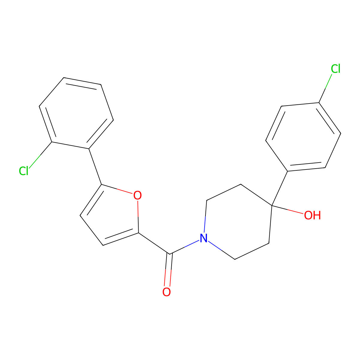 [5-(2-Chlorophenyl)furan-2-yl][4-(4-chlorophenyl)-4-hydroxypiperidin-1-yl]methanone molecular structure, CAS 1374538-63-2