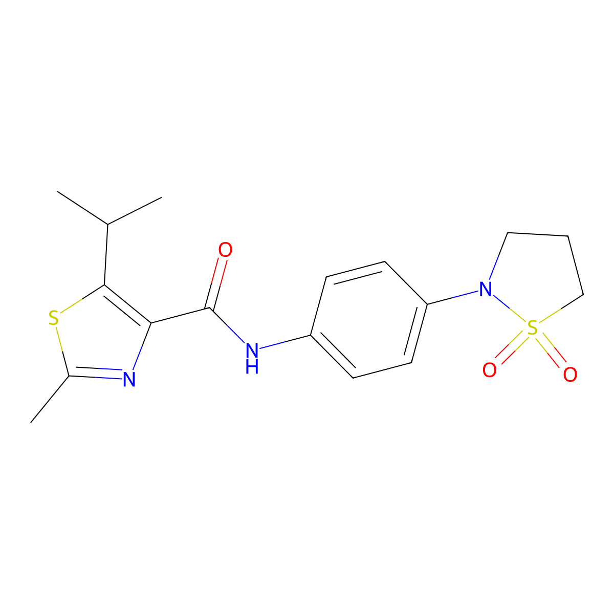 N-[4-(1,1-dioxido-1,2-thiazolidin-2-yl)phenyl]-2-methyl-5-(propan-2-yl)-1,3-thiazole-4-carboxamide molecular structure, CAS 1374538-87-0