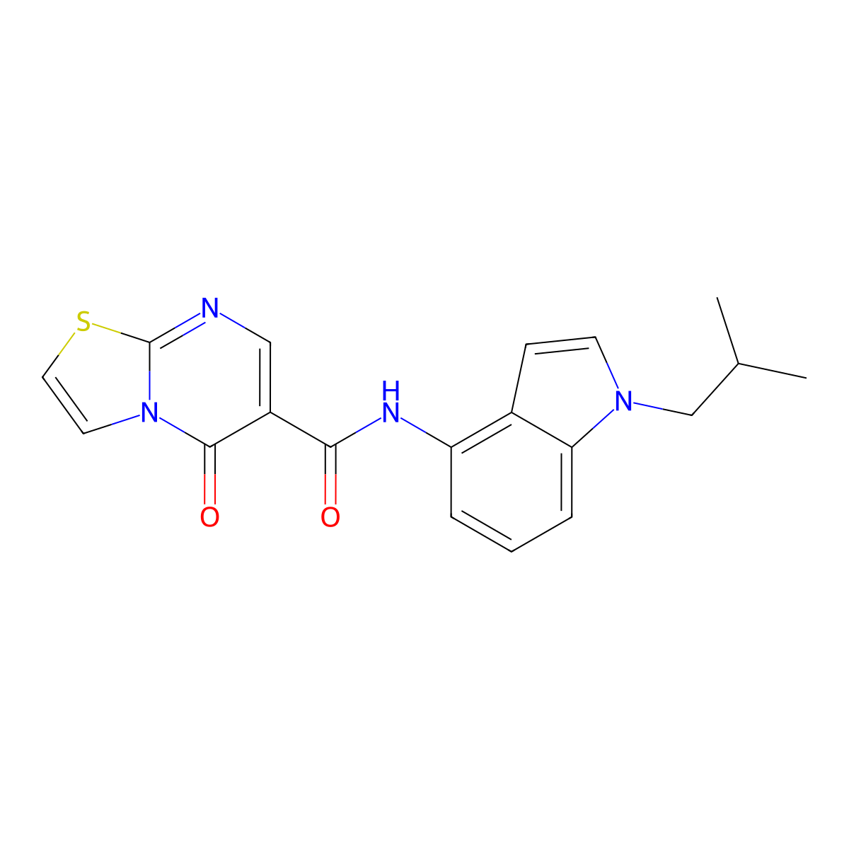 N-[1-(2-methylpropyl)-1H-indol-4-yl]-5-oxo-5H-[1,3]thiazolo[3,2-a]pyrimidine-6-carboxamide molecular structure, CAS 1374538-91-6