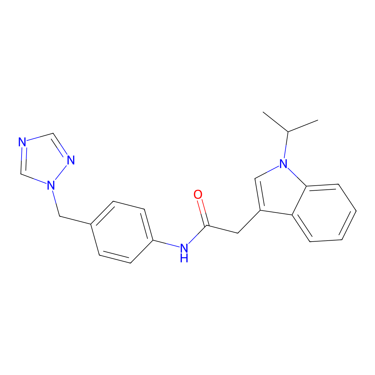 2-[1-(propan-2-yl)-1H-indol-3-yl]-N-[4-(1H-1,2,4-triazol-1-ylmethyl)phenyl]acetamide molecular structure, CAS 1374538-94-9