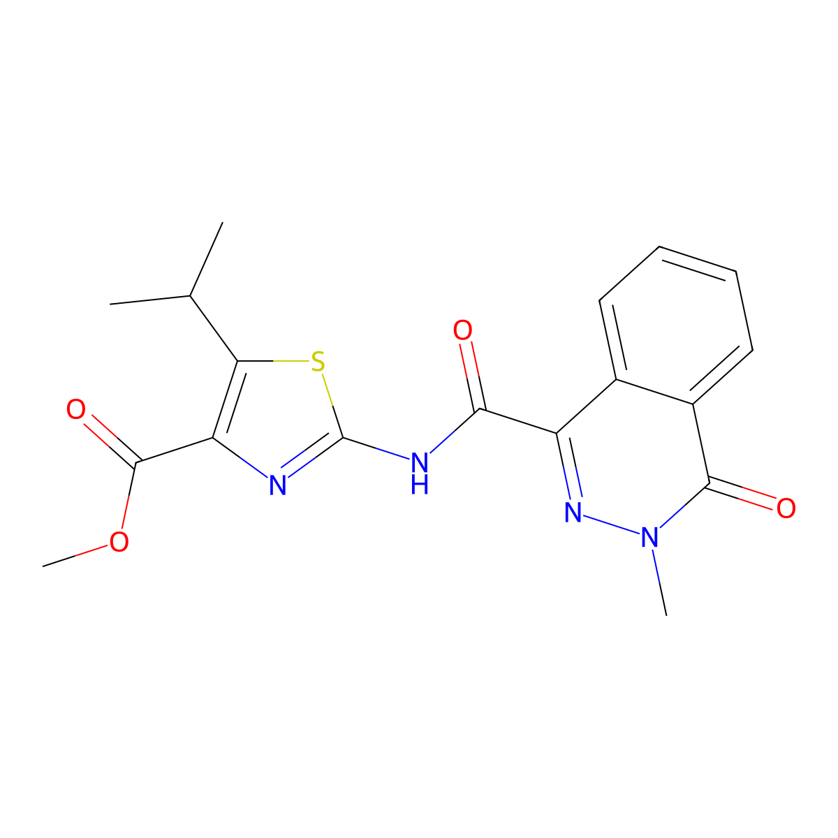 Methyl 2-{[(3-methyl-4-oxo-3,4-dihydrophthalazin-1-yl)carbonyl]amino}-5-(propan-2-yl)-1,3-thiazole-4-carboxylate molecular structure, CAS 1374539-14-6