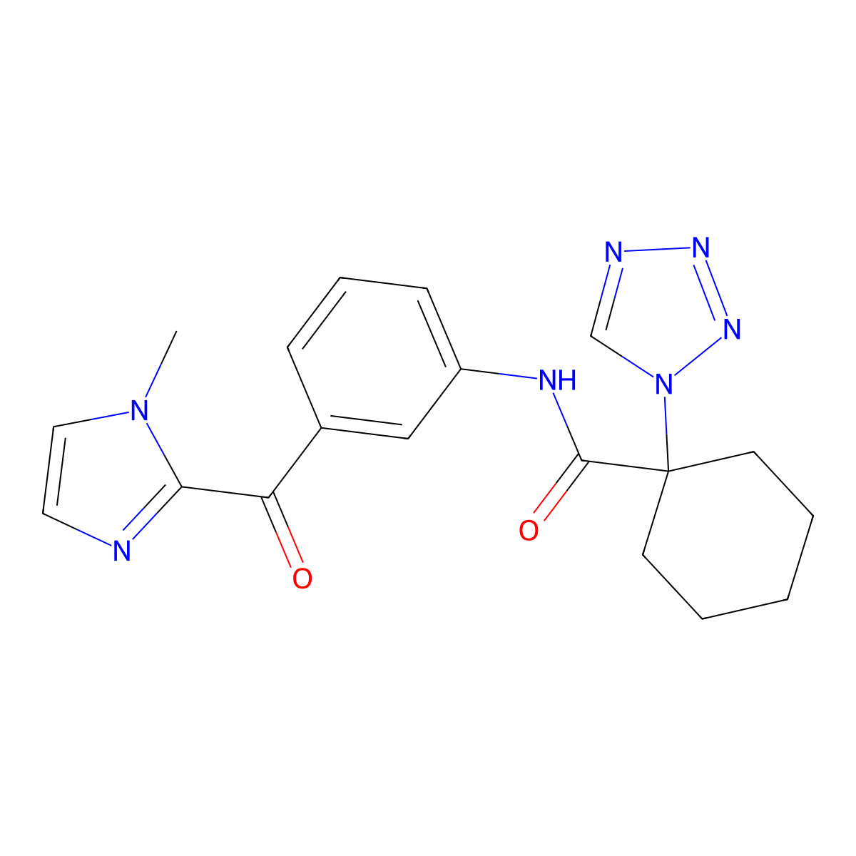 N-{3-[(1-methyl-1H-imidazol-2-yl)carbonyl]phenyl}-1-(1H-tetrazol-1-yl)cyclohexanecarboxamide molecular structure, CAS 1374539-33-9