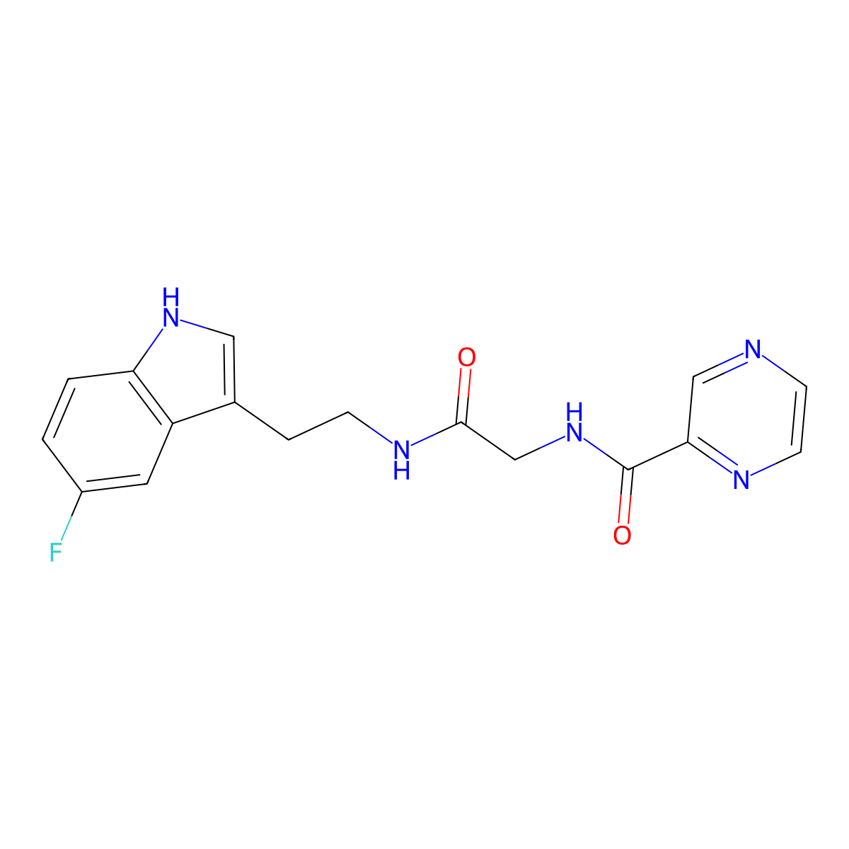 N-(2-{[2-(5-fluoro-1H-indol-3-yl)ethyl]amino}-2-oxoethyl)-2-pyrazinecarboxamide molecular structure, CAS 1374539-36-2