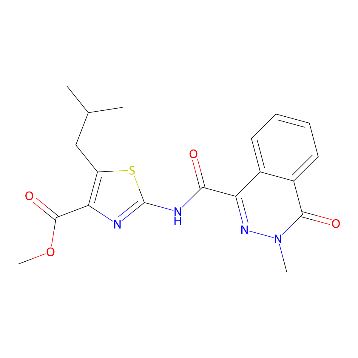Methyl 2-{[(3-methyl-4-oxo-3,4-dihydrophthalazin-1-yl)carbonyl]amino}-5-(2-methylpropyl)-1,3-thiazole-4-carboxylate molecular structure, CAS 1374539-51-1