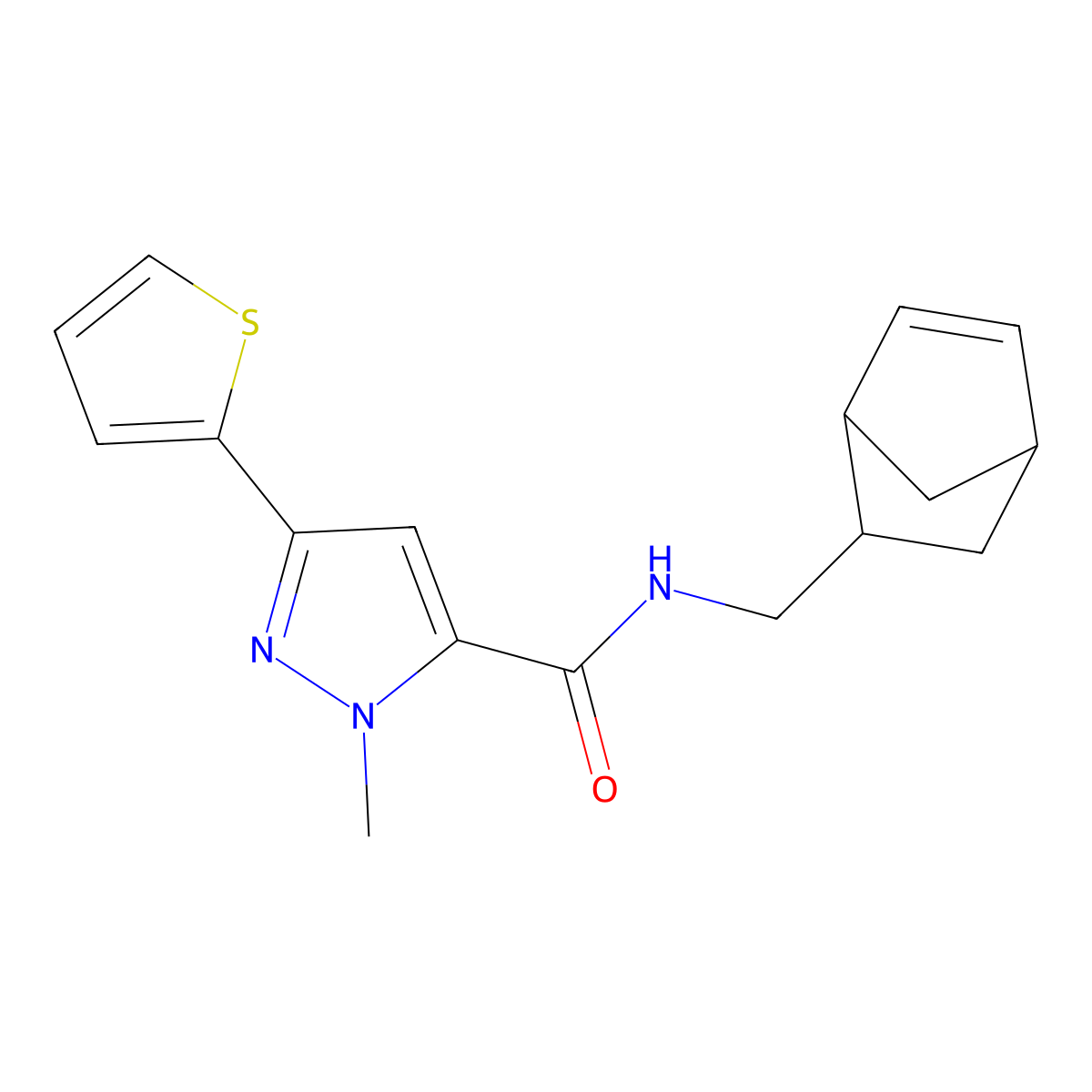 N-(bicyclo[2.2.1]hept-5-en-2-ylmethyl)-1-methyl-3-(2-thienyl)-1H-pyrazole-5-carboxamide molecular structure, CAS 1374539-59-9