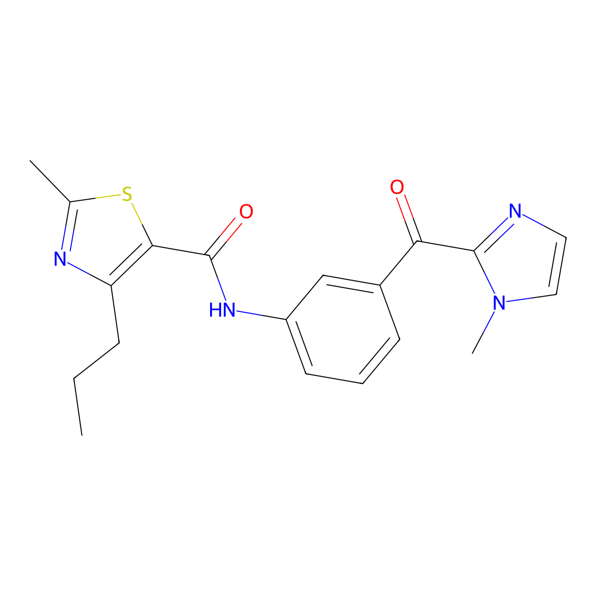 2-methyl-N-{3-[(1-methyl-1H-imidazol-2-yl)carbonyl]phenyl}-4-propyl-1,3-thiazole-5-carboxamide molecular structure, CAS 1374539-88-4