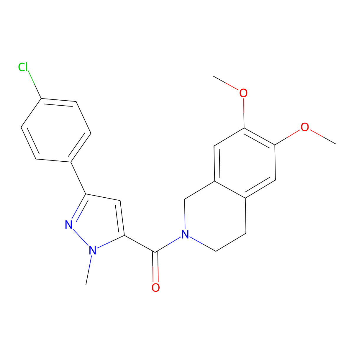 [3-(4-chlorophenyl)-1-methyl-1H-pyrazol-5-yl](6,7-dimethoxy-3,4-dihydroisoquinolin-2(1H)-yl)methanone molecular structure, CAS 1374539-89-5