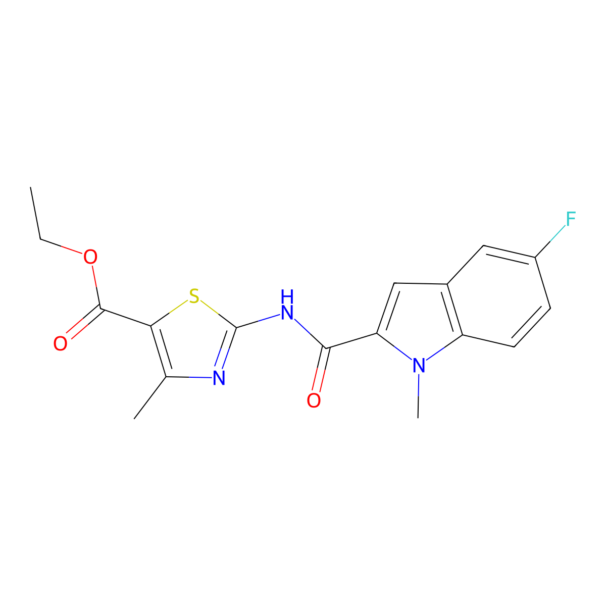 ethyl 2-{[(5-fluoro-1-methyl-1H-indol-2-yl)carbonyl]amino}-4-methyl-1,3-thiazole-5-carboxylate molecular structure, CAS 1374539-92-0