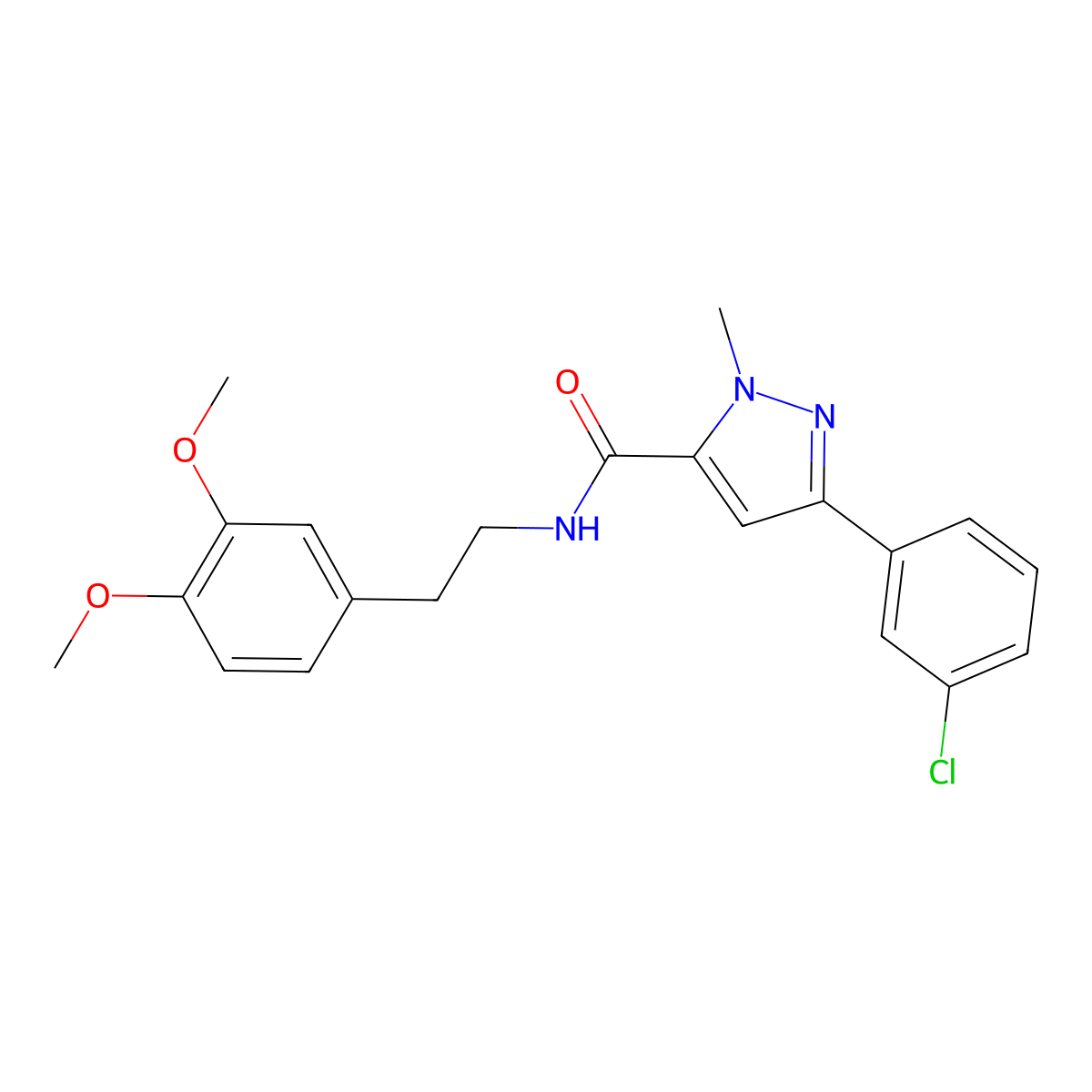 3-(3-chlorophenyl)-N-[2-(3,4-dimethoxyphenyl)ethyl]-1-methyl-1H-pyrazole-5-carboxamide molecular structure, CAS 1374539-98-6