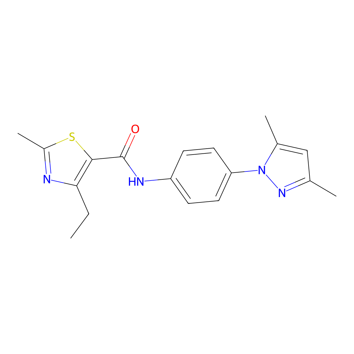 N-[4-(3,5-dimethyl-1H-pyrazol-1-yl)phenyl]-4-ethyl-2-methyl-1,3-thiazole-5-carboxamide molecular structure, CAS 1374540-16-5