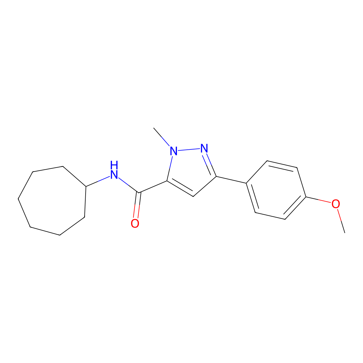 N-cycloheptyl-3-(4-methoxyphenyl)-1-methyl-1H-pyrazole-5-carboxamide molecular structure, CAS 1374540-20-1