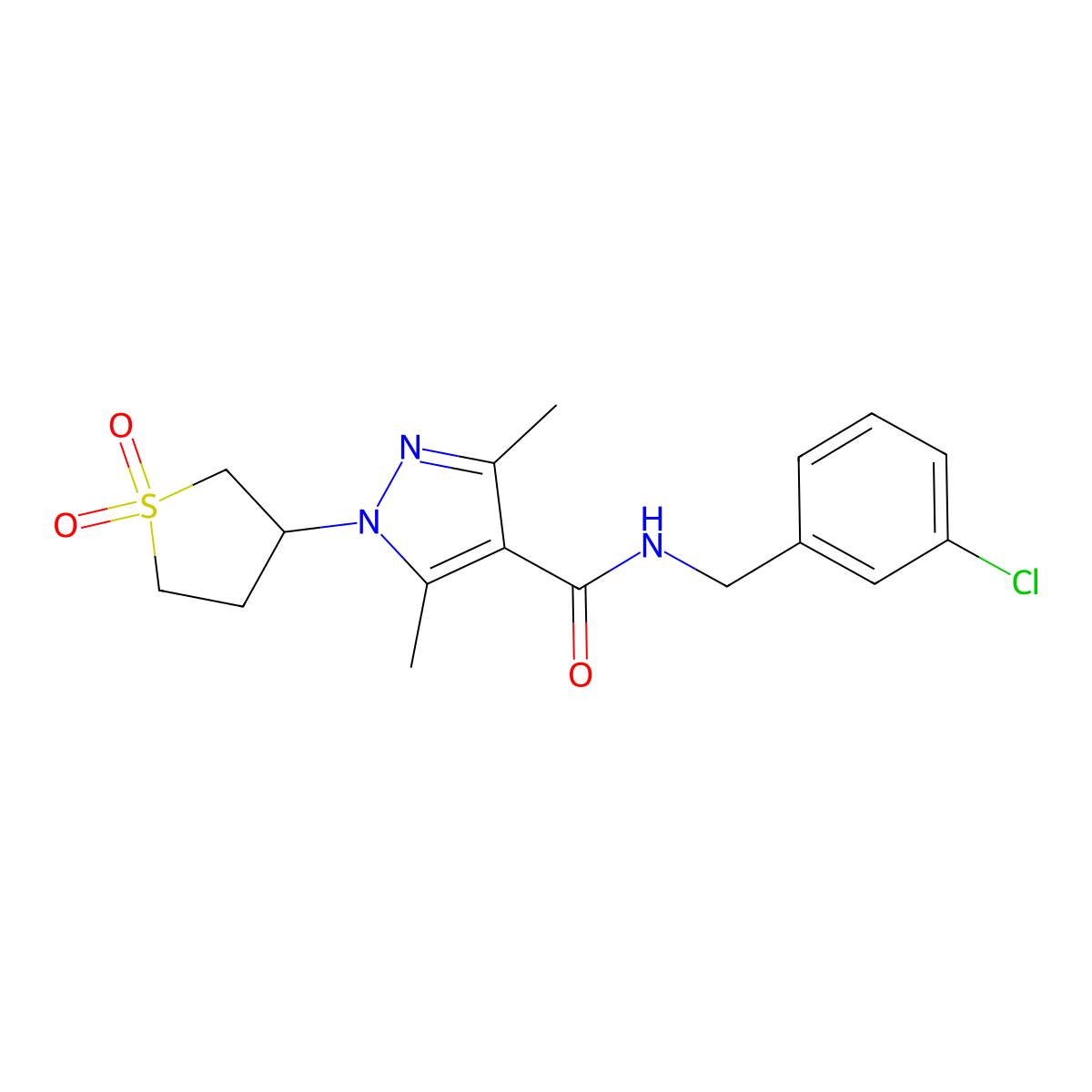 N-(3-chlorobenzyl)-1-(1,1-dioxidotetrahydrothiophen-3-yl)-3,5-dimethyl-1H-pyrazole-4-carboxamide molecular structure, CAS 1374540-47-2