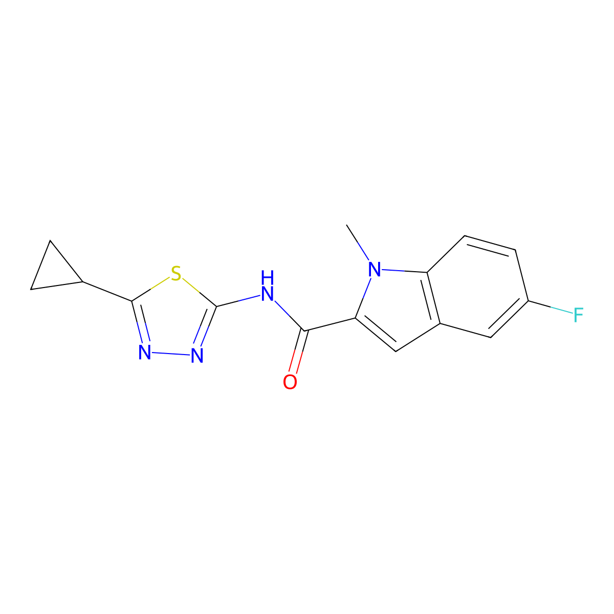 N-(5-cyclopropyl-1,3,4-thiadiazol-2-yl)-5-fluoro-1-methyl-1H-indole-2-carboxamide molecular structure, CAS 1374540-53-0