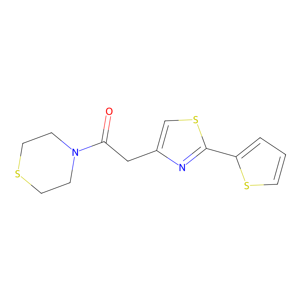 1-(Thiomorpholin-4-yl)-2-[2-(thiophen-2-yl)-1,3-thiazol-4-yl]ethanone molecular structure, CAS 1374540-57-4