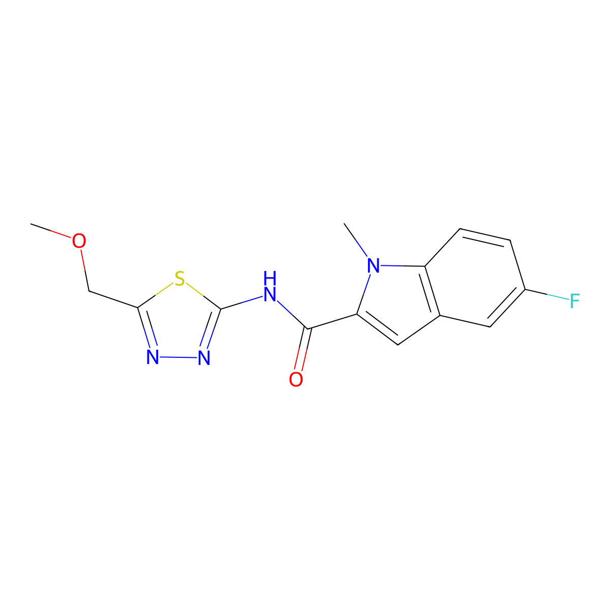 5-fluoro-N-[5-(methoxymethyl)-1,3,4-thiadiazol-2-yl]-1-methyl-1H-indole-2-carboxamide molecular structure, CAS 1374540-63-2