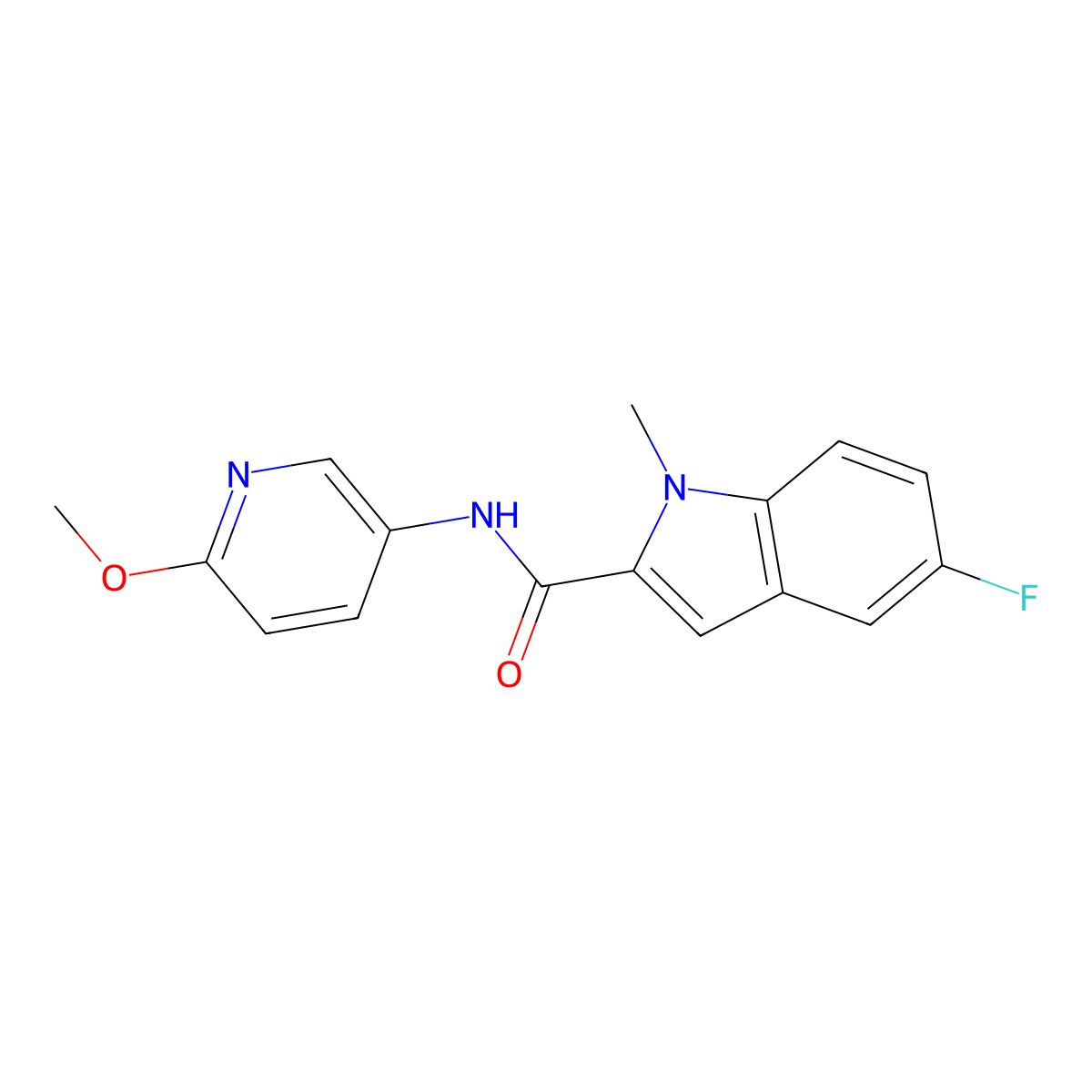 5-fluoro-N-(6-methoxypyridin-3-yl)-1-methyl-1H-indole-2-carboxamide molecular structure, CAS 1374540-66-5