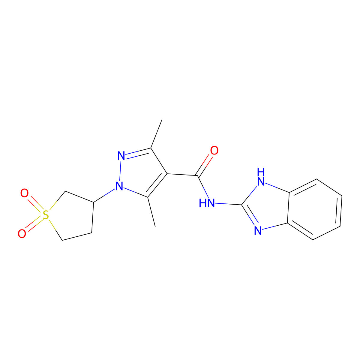 N-(1H-benzimidazol-2-yl)-1-(1,1-dioxidotetrahydrothiophen-3-yl)-3,5-dimethyl-1H-pyrazole-4-carboxamide molecular structure, CAS 1374540-72-3