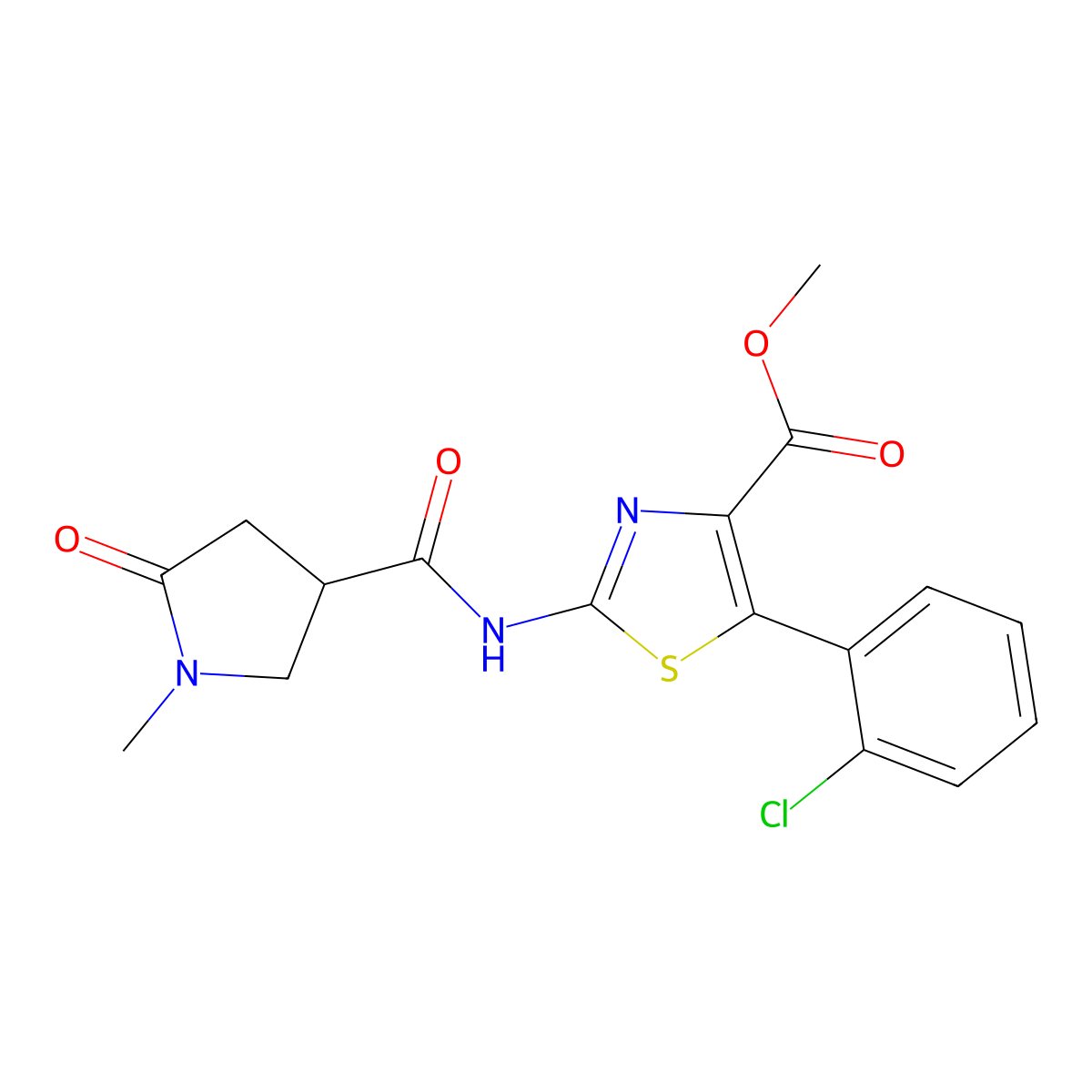 Methyl 5-(2-chlorophenyl)-2-{[(1-methyl-5-oxopyrrolidin-3-yl)carbonyl]amino}-1,3-thiazole-4-carboxylate molecular structure, CAS 1374541-18-0