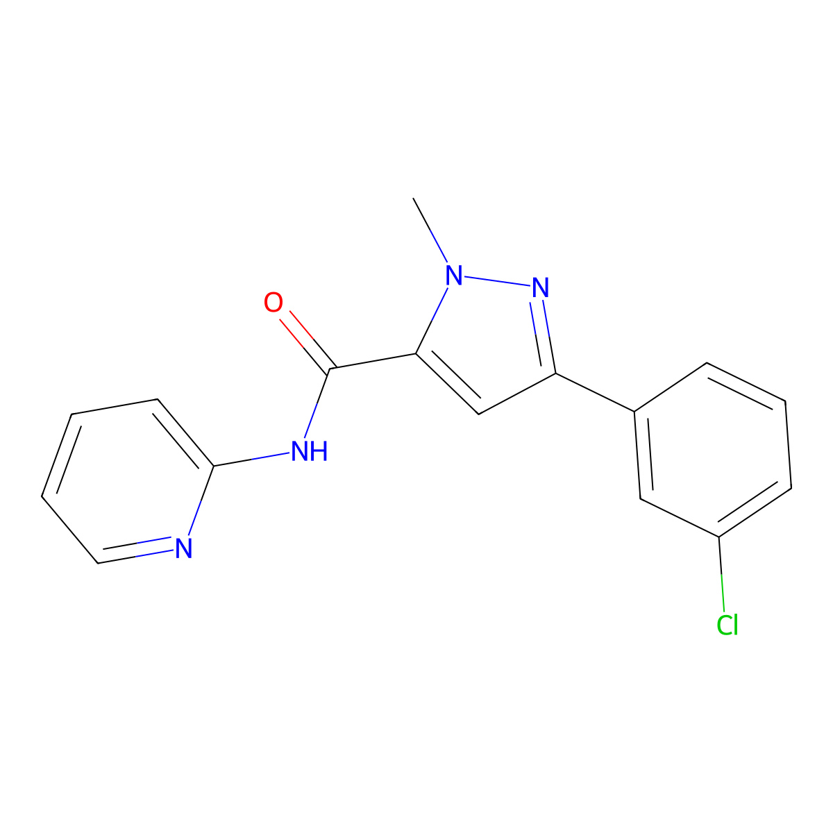 3-(3-chlorophenyl)-1-methyl-N-(pyridin-2-yl)-1H-pyrazole-5-carboxamide molecular structure, CAS 1374541-40-8