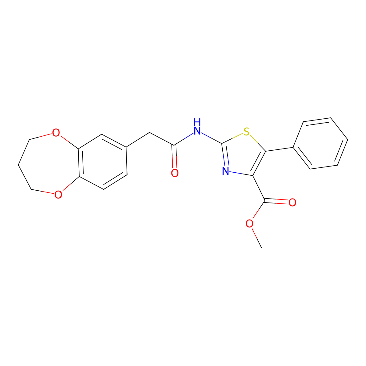 methyl 2-[(3,4-dihydro-2H-1,5-benzodioxepin-7-ylacetyl)amino]-5-phenyl-1,3-thiazole-4-carboxylate molecular structure, CAS 1374541-47-5