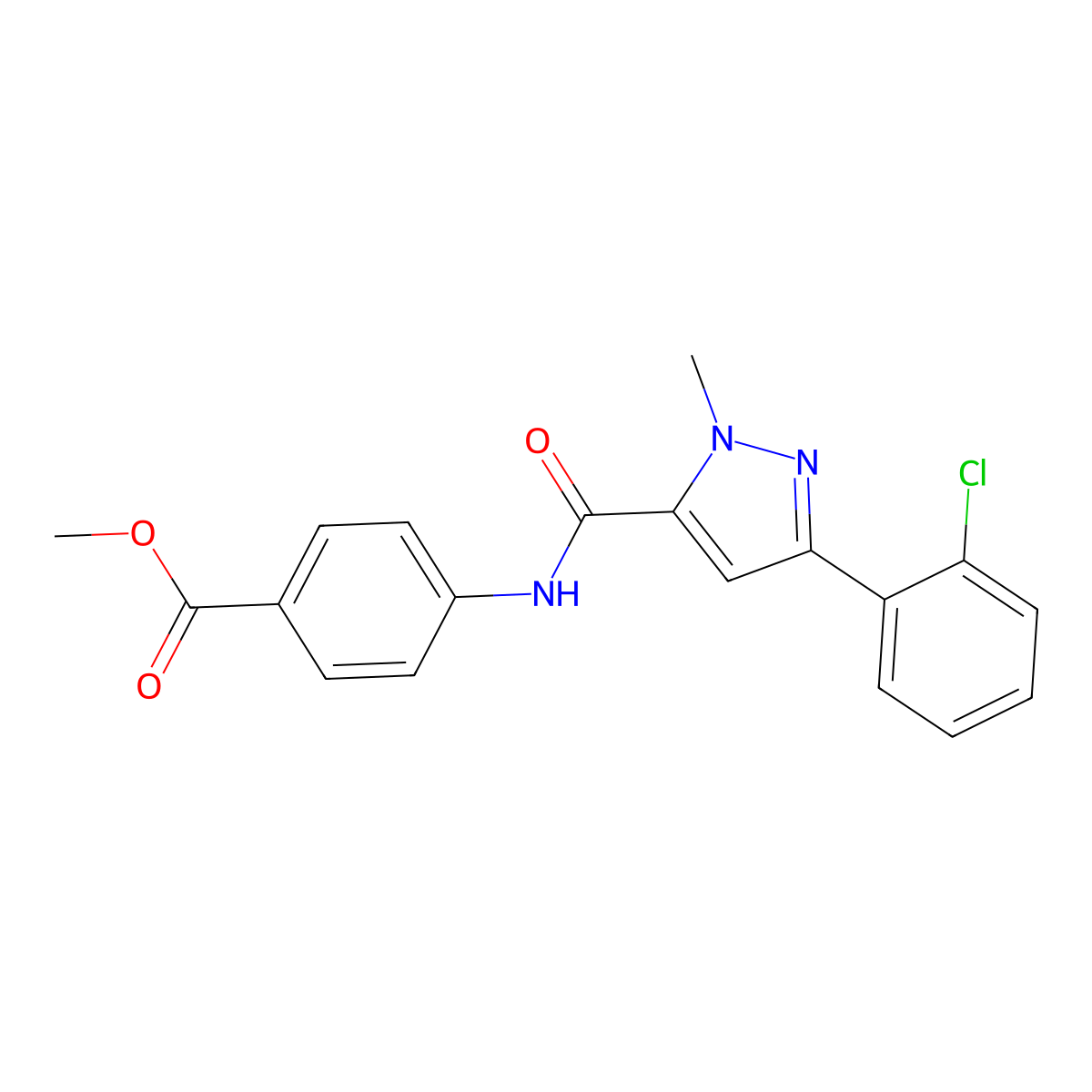 methyl 4-({[3-(2-chlorophenyl)-1-methyl-1H-pyrazol-5-yl]carbonyl}amino)benzoate molecular structure, CAS 1374541-84-0