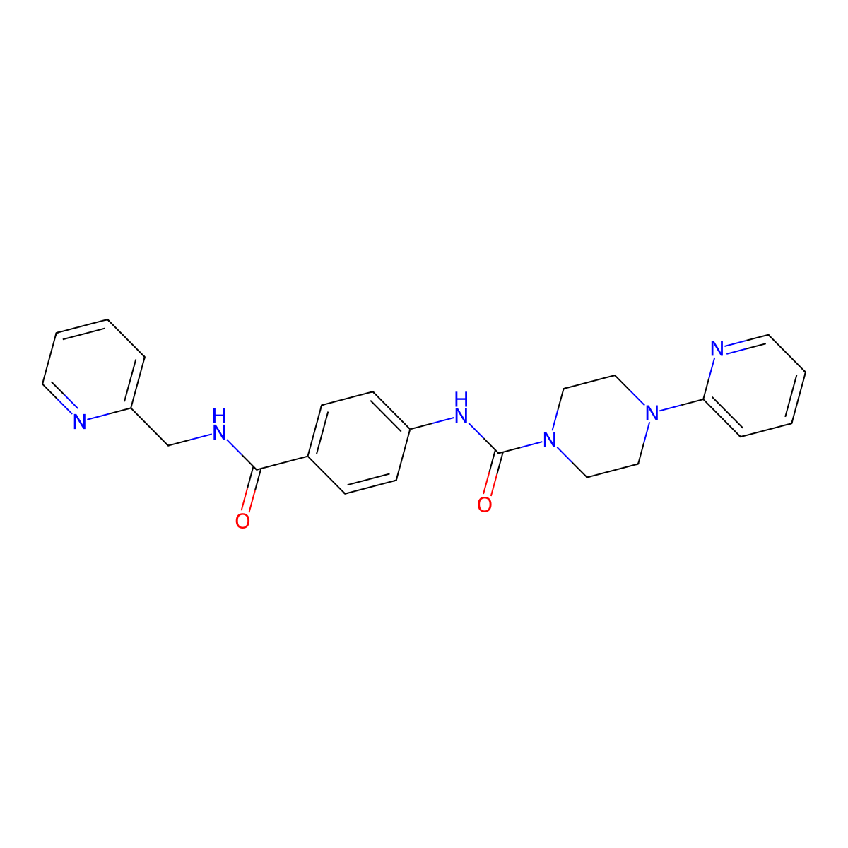 4-(pyridin-2-yl)-N-{4-[(pyridin-2-ylmethyl)carbamoyl]phenyl}piperazine-1-carboxamide molecular structure, CAS 1374541-86-2